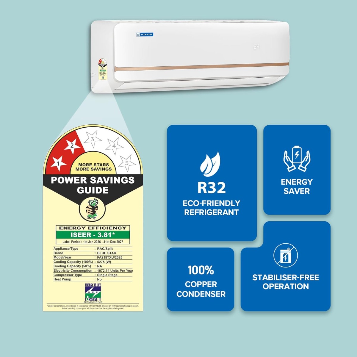 BLUE STAR 1.5 Ton FA218TXU-ID SPLIT AC